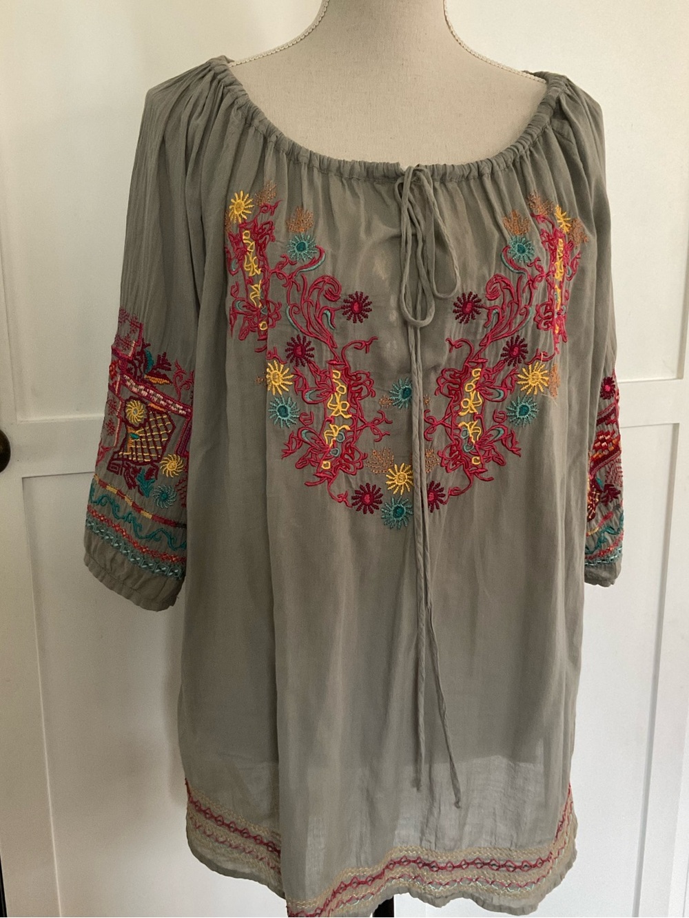 BIYA EARLY JOHNNY WAS LIGHTWEIGHT COTTON EMBROIDERED PEASANT TOP XL